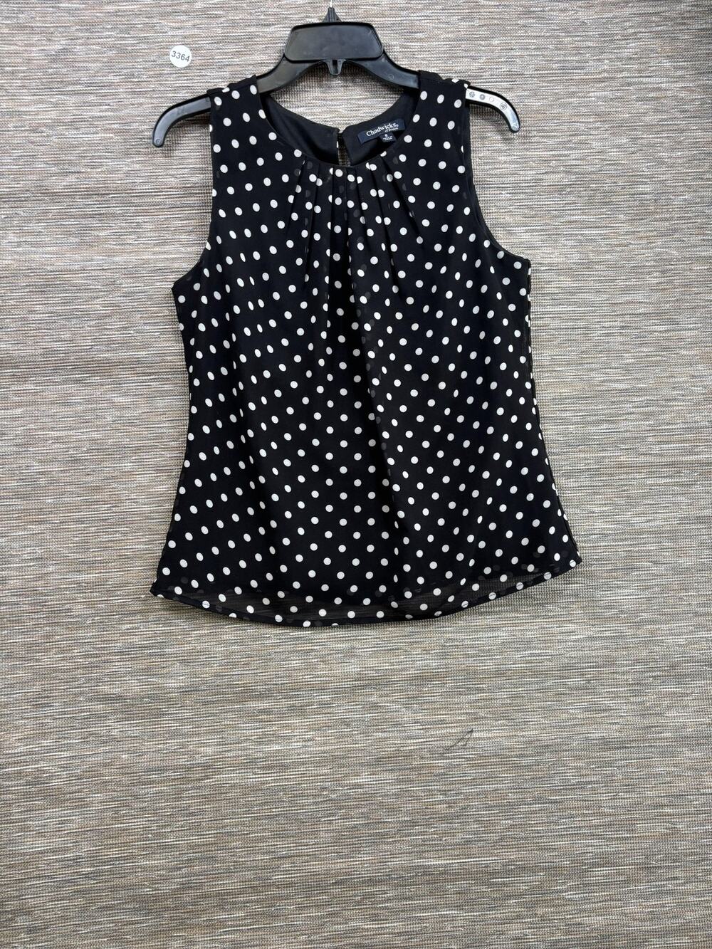Chadwicks Of Boston Blouse Womens 8 Black Polka Dot Sleeveless Chiffon Top